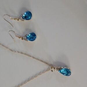 Necklace ,earrings,pendant set gold plated ,turquoise crystal  etc